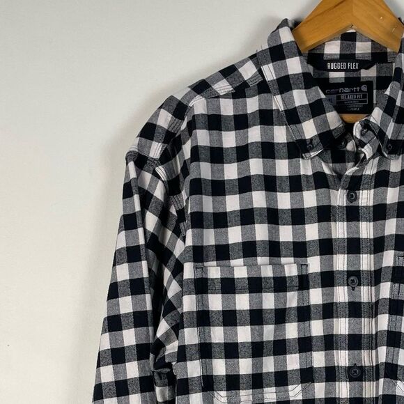 Carhartt Rugged Flex Relaxed Fit Flannel Button Down Shirt Gingham Plaid Sz XL - Picture 5 of 12